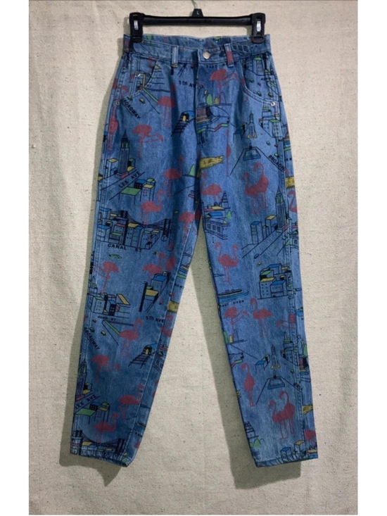 Wrangler Denim - Vintage Wrangler Pink Flamingo Denim Blue Jeans New York All Over Print Womens 9